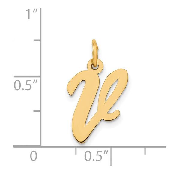 14k Yellow Gold, Madison Collection, Medium Script Initial V Pendant - Picture 4 of 5